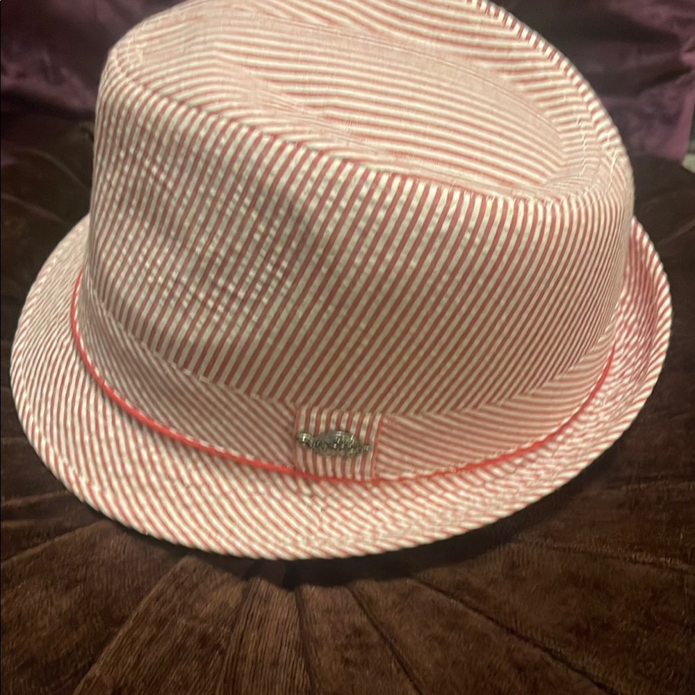 Red and White Striped Fedora Hat